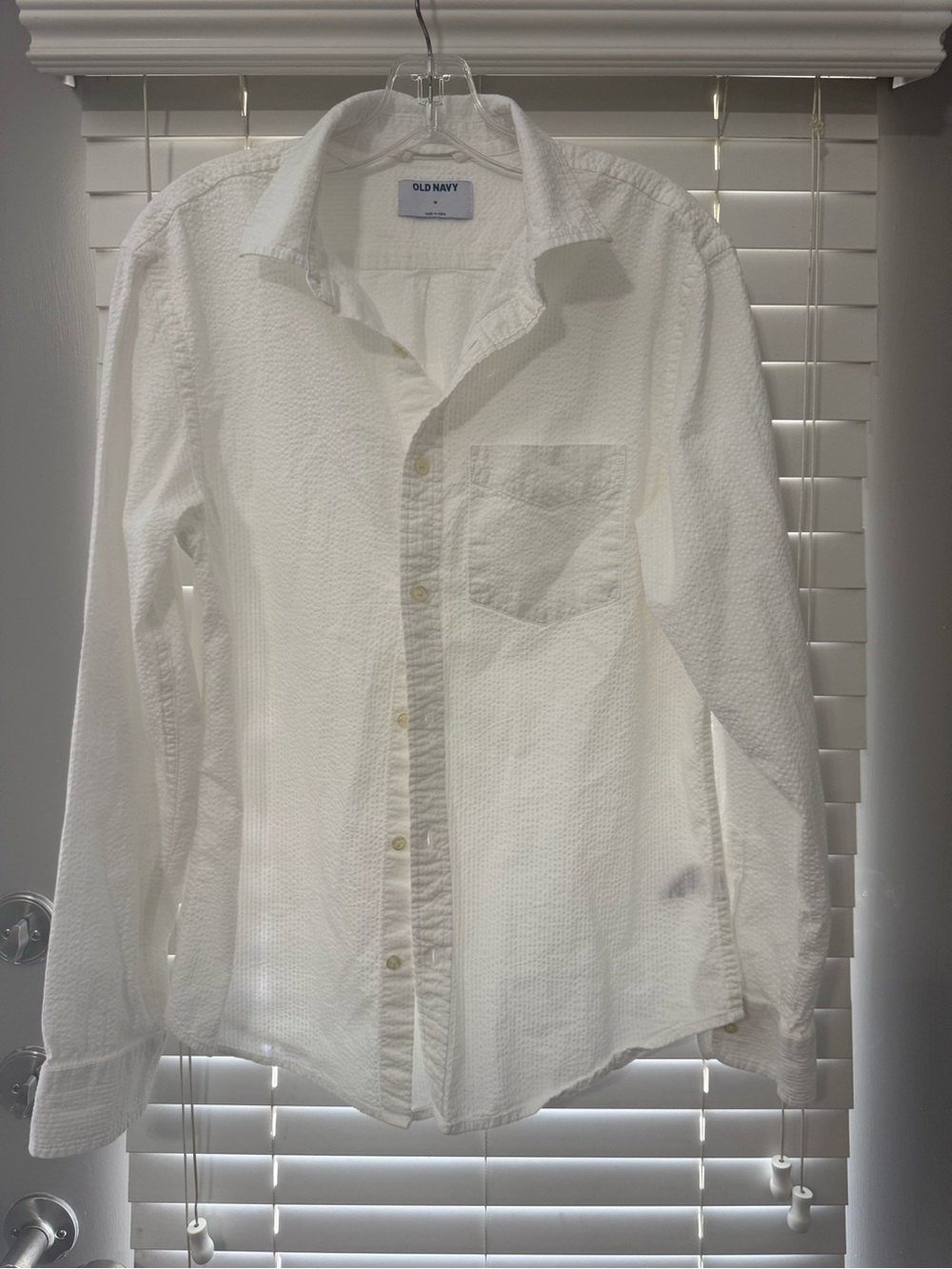 Old Navy Men's White Textured Long Sleeve Button-Down Shirt